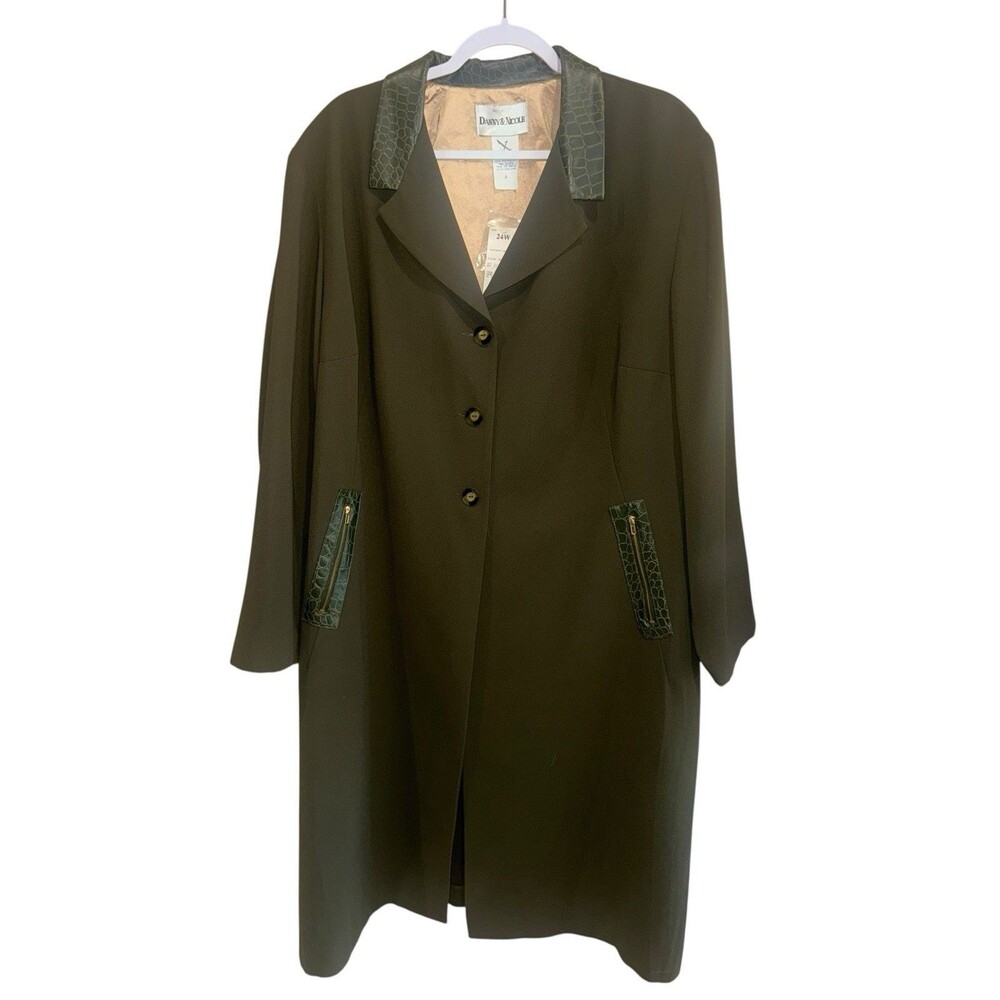 NWT Danny & Nicole Vintage Olive Green Faux Croc Trim 3 Button Coat Size 24W NEW